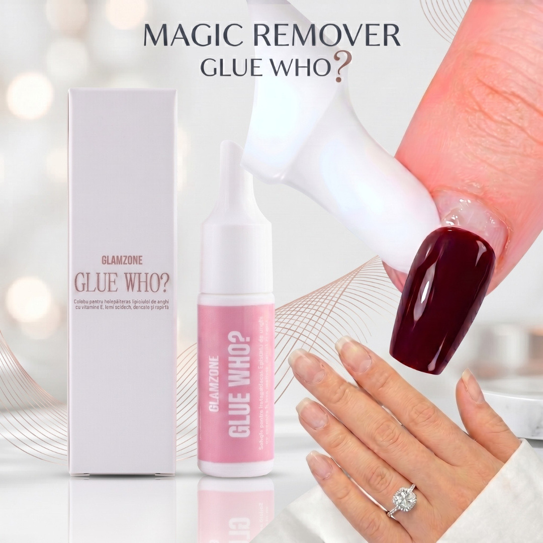Magic Remover Glue Who? Îndepărtează rapid și delicat unghiile press-on.
